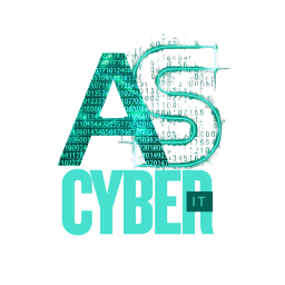Logo AS CYBER IT en vert avec effet numérique représentant une entreprise de dépannage informatique et cybersécurité, cloud.